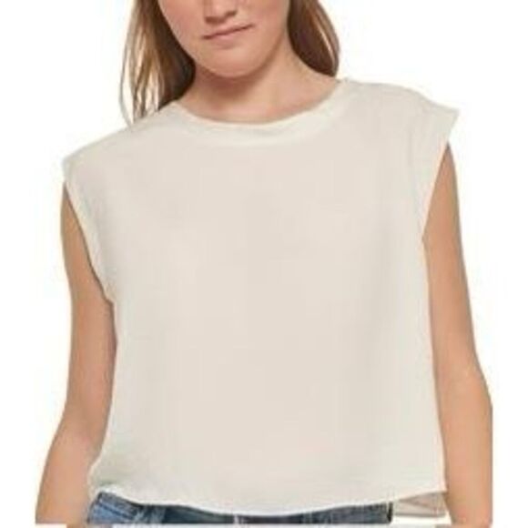 Calvin Klein Jeans Women's Charmeuse Sleeveless Cropped Top - Mascarpone Size XL - Picture 1 of 3